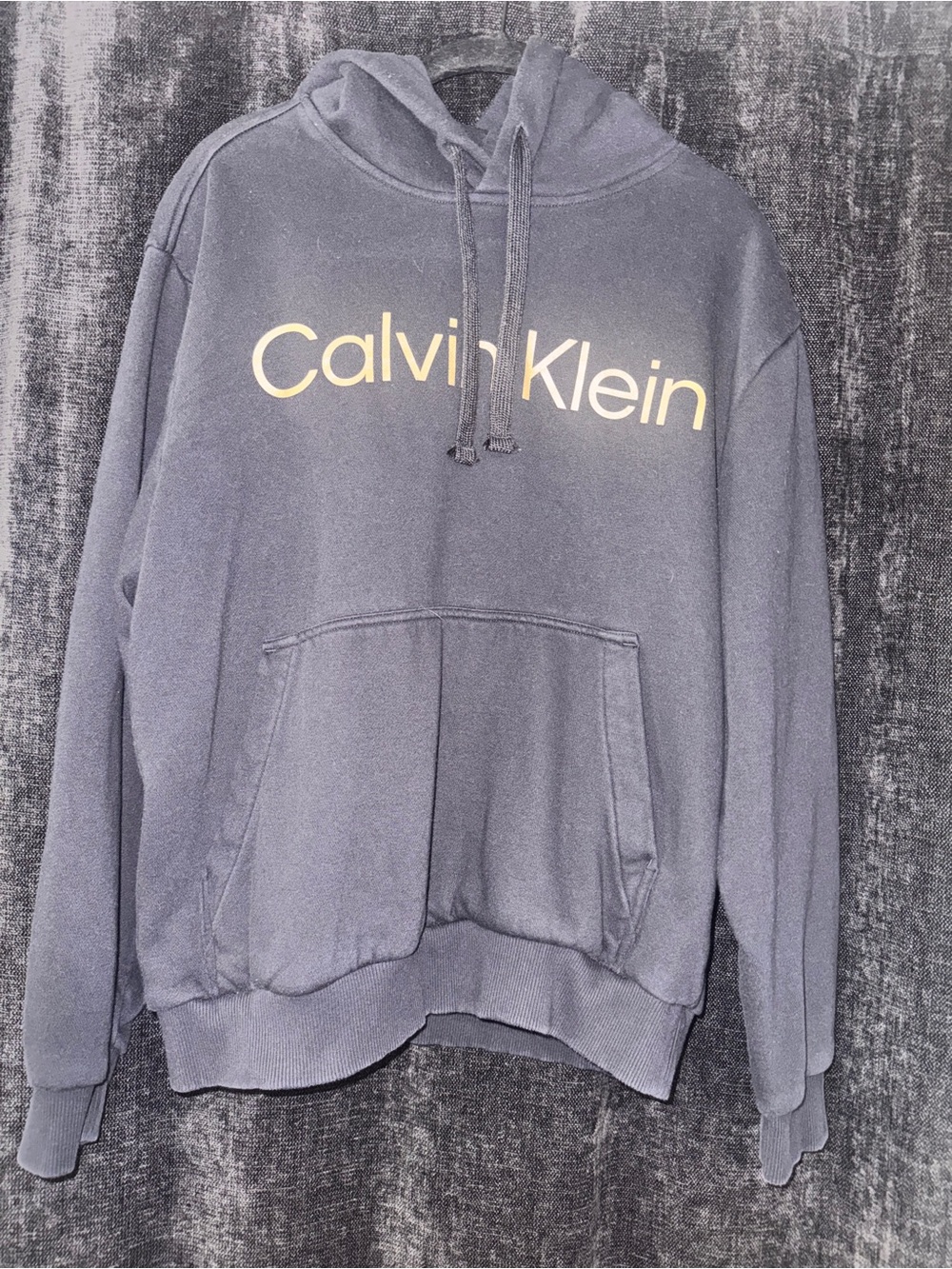 Calvin Klein Men's Logo Hoodie in Slate Blue with Cream Logo